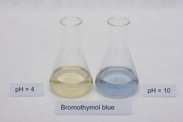 colors of bromothymol blue indicator in different pH solutions