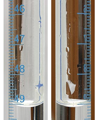 droplets of the reagent solution on the surface of the greasy glass