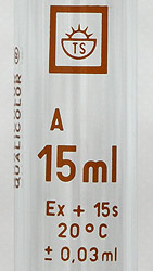 markings on A class volumetric single volume pipette